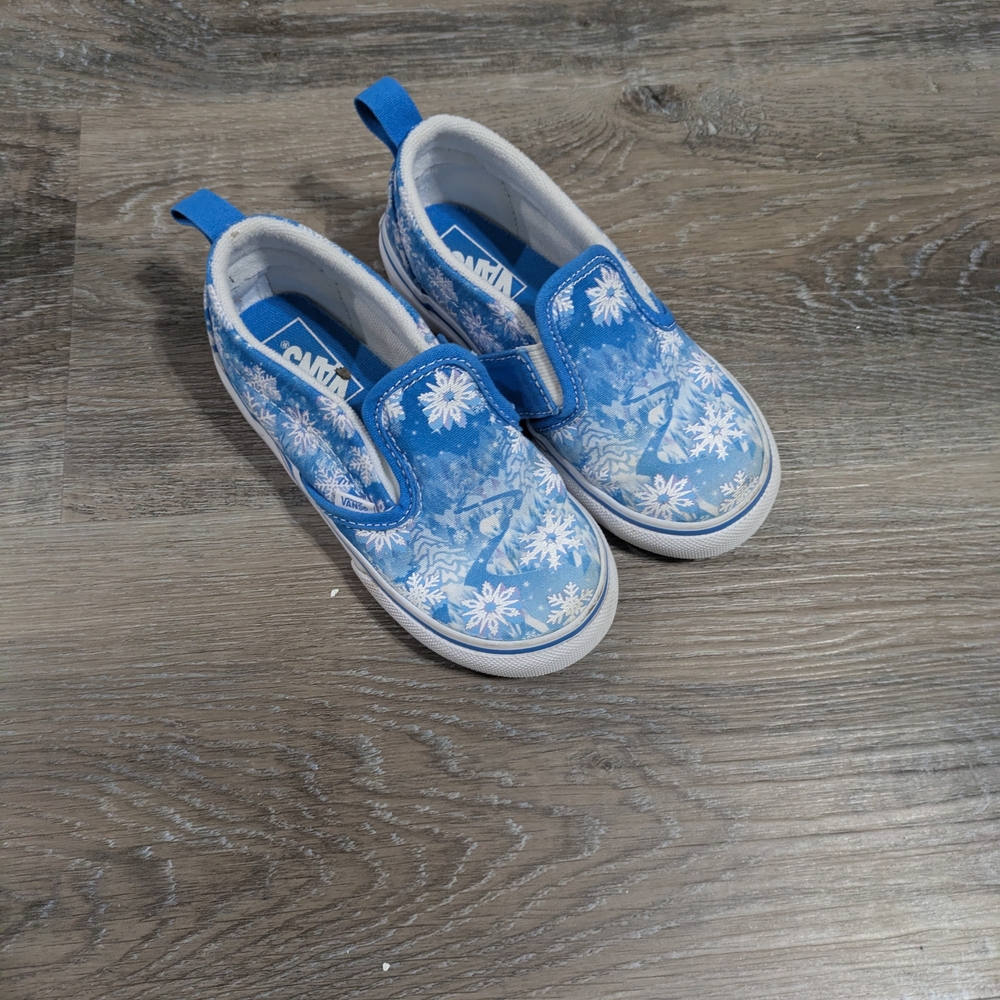 Kids Van's Slip-On Shoes - Blue Snowflake Print Size 9.5C